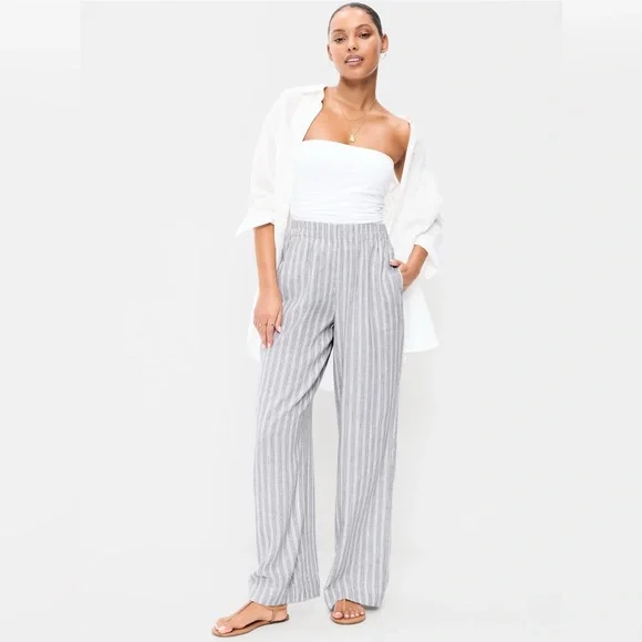 🆕 Old Navy Women's High-Waisted Linen-Blend Wide-Leg Pants - Picture 2 of 16